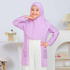 (SIAP KIRIM) CARDIGAN HIJAB 2in1 FOR KIDS SIZE L UNGU
