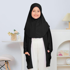 (SIAP KIRIM) CARDIGAN HIJAB 2in1 FOR KIDS SIZE L BLACK